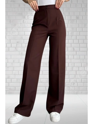 Kadın kahverengi Yüksek Bel Krep Kumaş Likralı Palazzo Pantolon