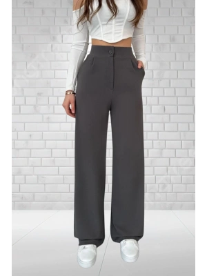 Kadın Antrasit Yüksek Bel Krep Kumaş Likralı Palazzo Pantolon