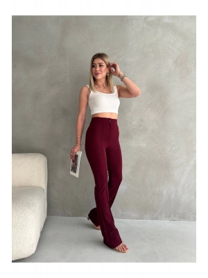 Kadın Bordo Büyük Beden Krep Kumaş Likralı Ön Çimalı İspanyol Paça Pantolon