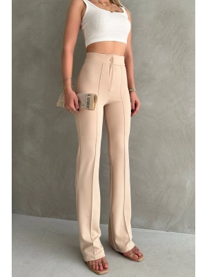 Kadın Büyük Beden Krep Kumaş Likralı Ön Çimalı İspanyol Paça Pantolon