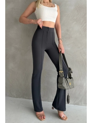 Kadın Büyük Antrasit Beden Krep Kumaş Likralı Ön Çimalı İspanyol Paça Pantolon