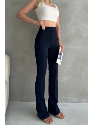 Kadın Lacivert Büyük Beden Krep Kumaş Likralı Ön Çimalı İspanyol Paça Pantolon