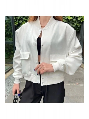 Kadın Beyaz Butik Mevsimlik Bomber Ceket