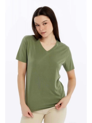 Kadın Yeşil V Yaka Cupra Modal Kumaş Kısa Kollu T-shırt