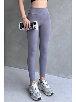 Kadın Gri Yüksek Bel Toparlayıcı Tayt Yüksek Kalite Spor Ve Günlük Kullanım