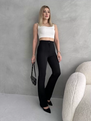 Kadın Siyah Büyük Beden Krep Kumaş Likralı Ön Çimalı İspanyol Paça Pantolon