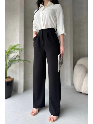 Lima Siyah Palazzo Pantolon Çımalı Oversize Kesim