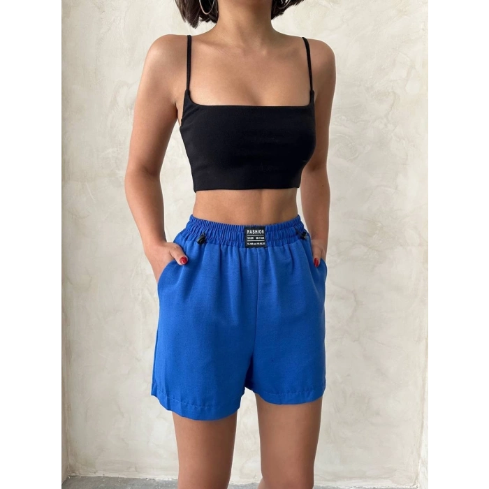 Armalı keten şort saks mavisi s251003