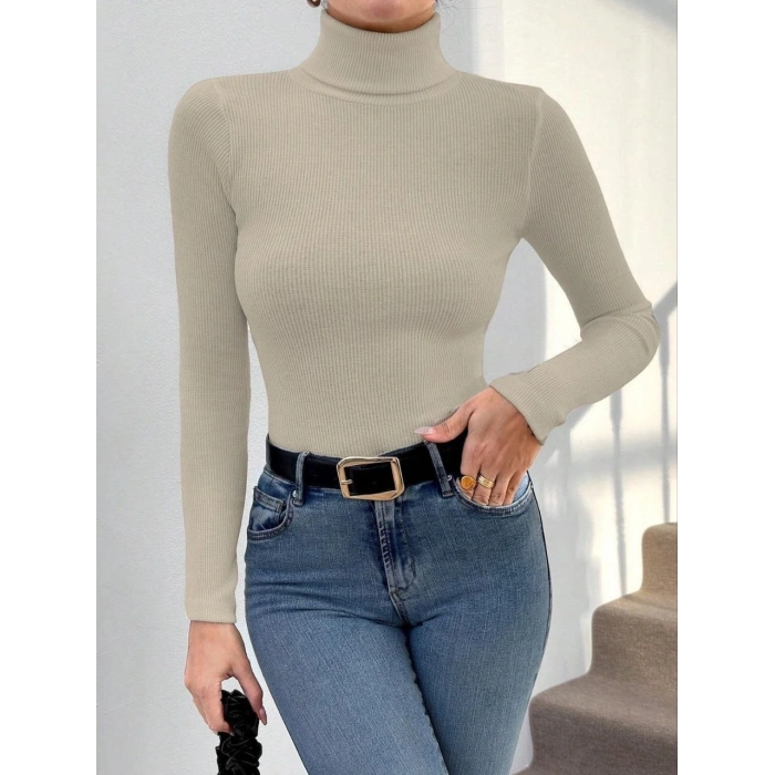 Balıkçı yaka dar kesim kaşkorse kazak bej w3103