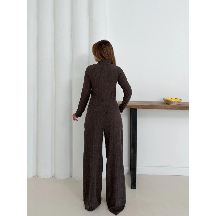 Balıkçı yaka örme takım kahve st265865