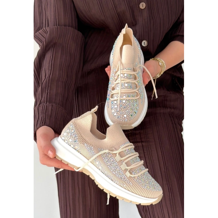 Ceas Bej Triko Bağcıklı Spor Ayakkabı