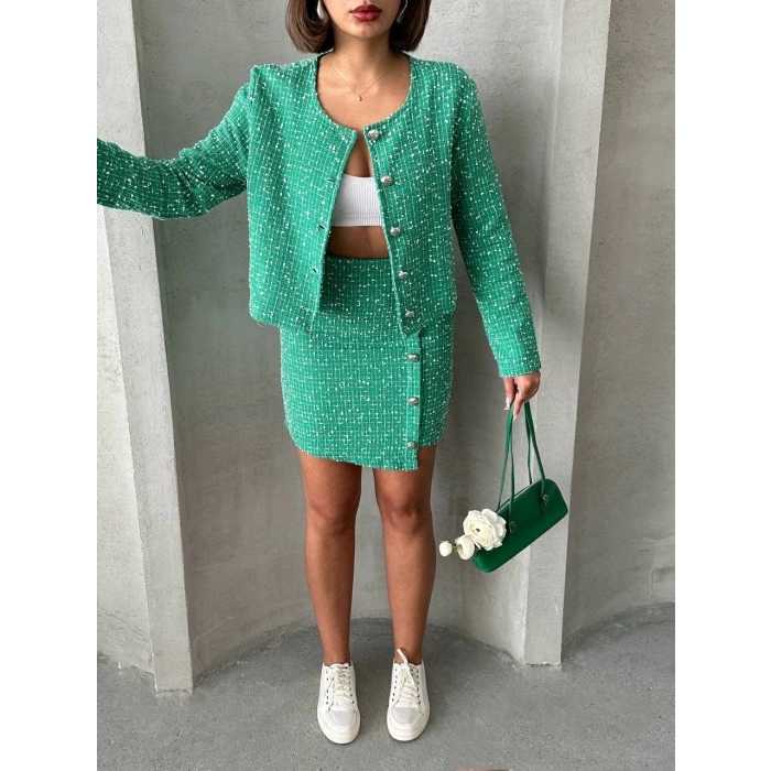 Ceketli etek takım chl kumaş yeşil h24443