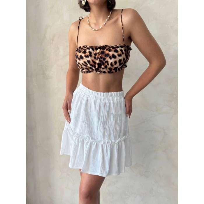 Çingene keten etek beyaz s24808