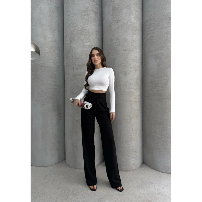 Cırtlı pantolon krep siyah pt