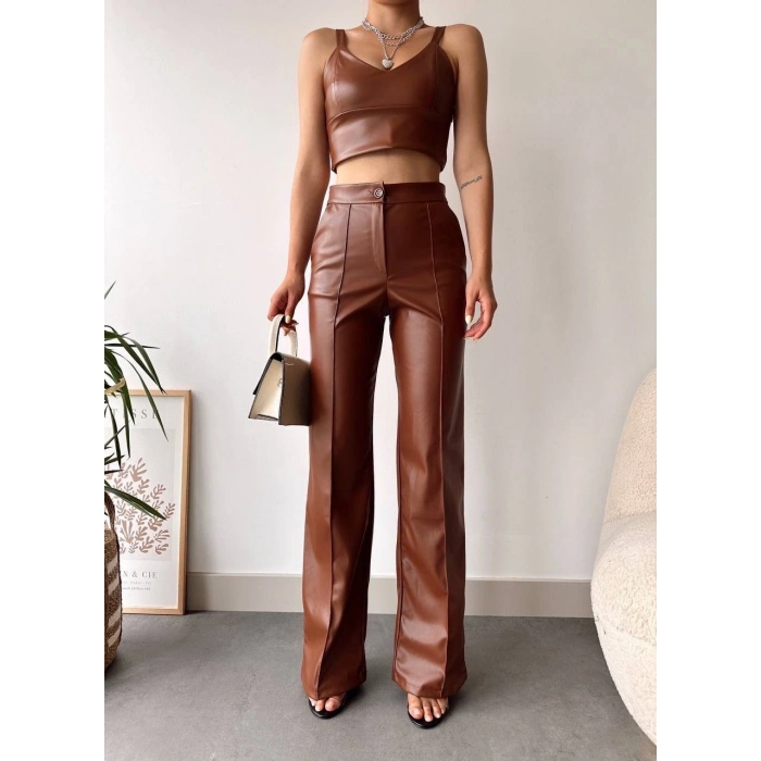 deri palazzo pantolon kahve hf