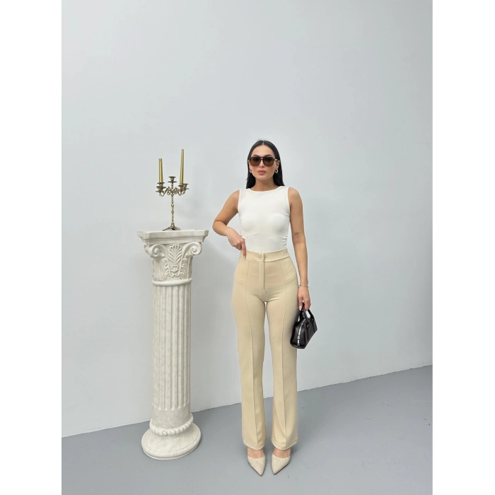 Düğmeli Palazzo pantolon bej p170091