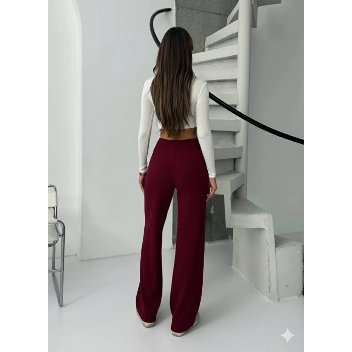 Fitilli şardonlu pantolon bordo a4058