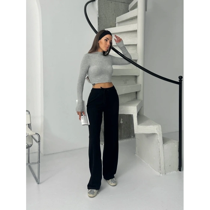 Fitilli şardonlu pantolon siyah a4058