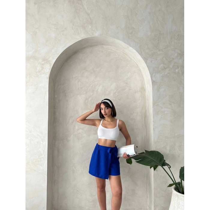 Fiyonklu şort etek saks s255021