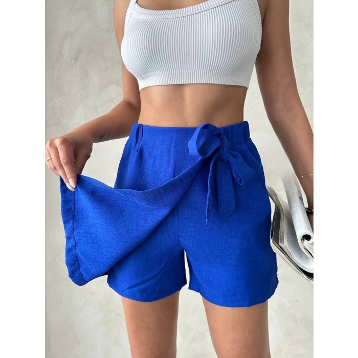 Fiyonklu şort etek saks s255021