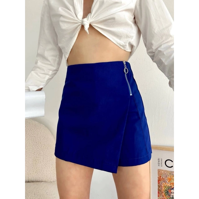 Gabardin fermuarlı şort etek S24906