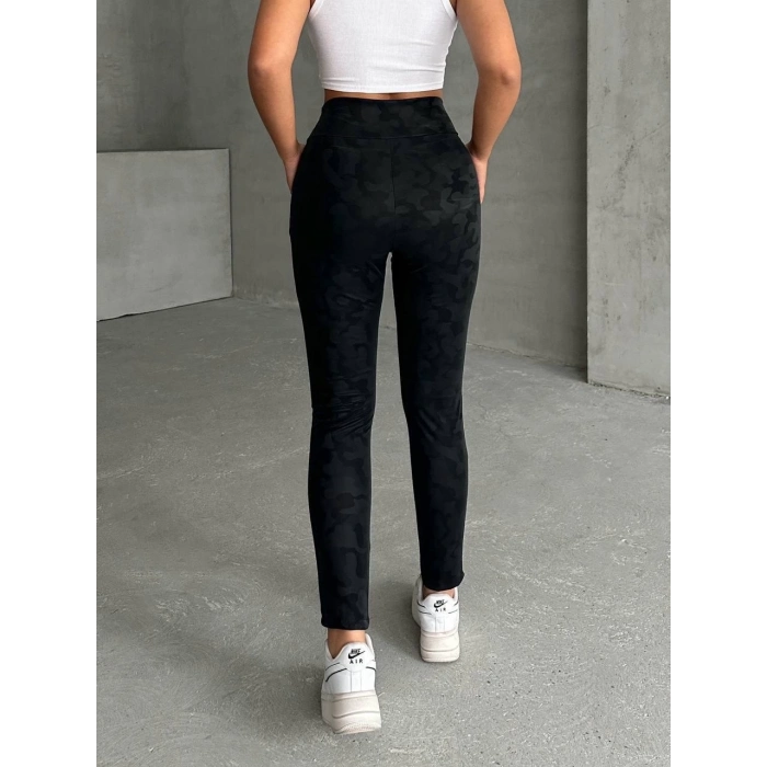 Gizli yan fermuarlı bulut desenli tayt siyah h248638