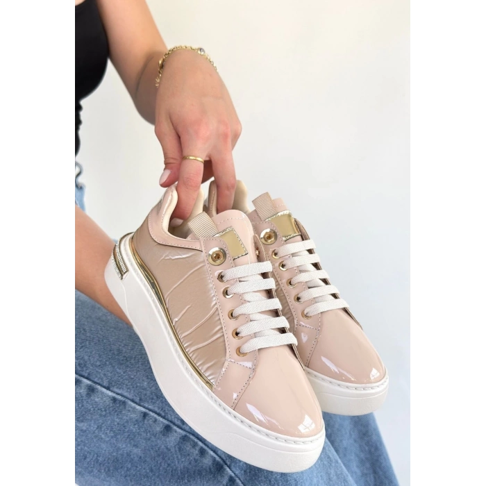 Hley Bej Rugan Paraşüt Detaylı Bağcıklı Spor Ayakkabı