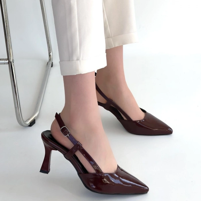 Hoost Bordo Rugan Topuklu Ayakkabı