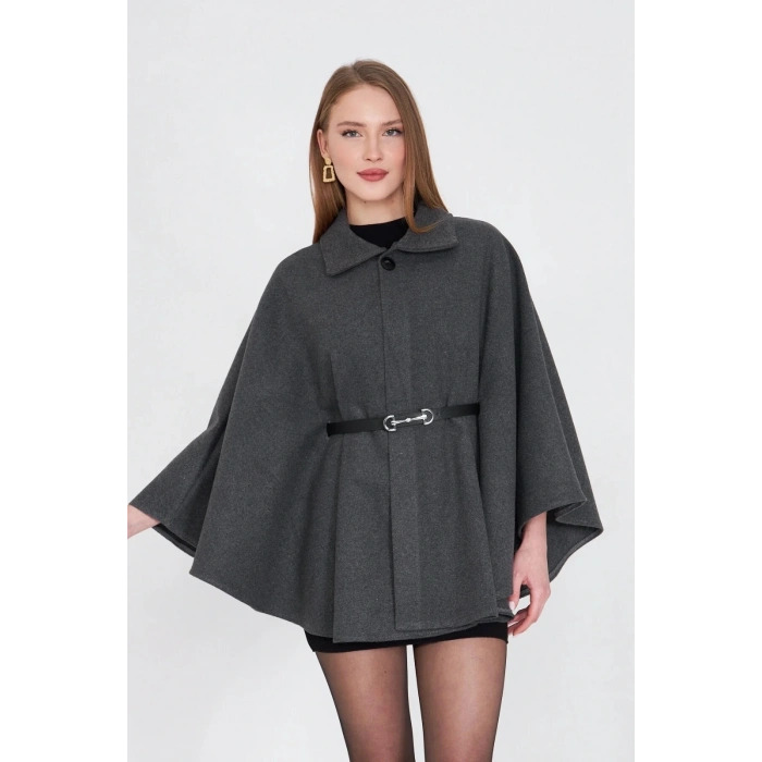 Kemerli kaşe panço antrasit pt