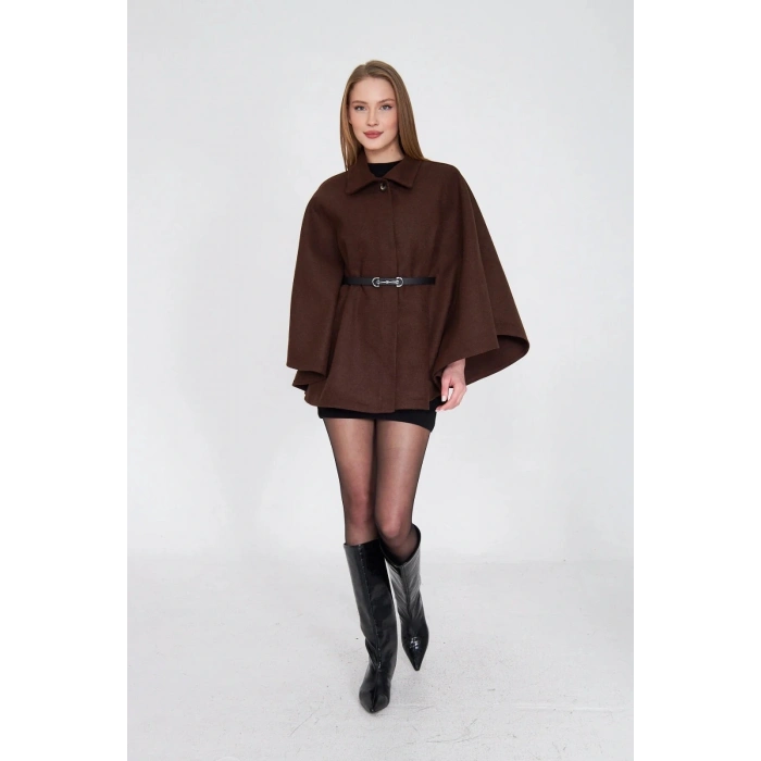 Kemerli kaşe panço kahve pt