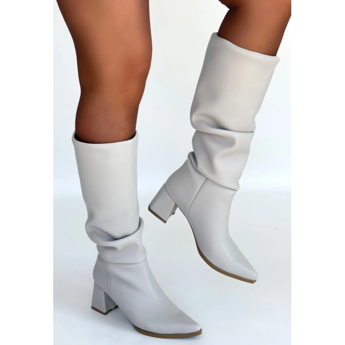 Pitay Bej Cilt Topuklu Çizme