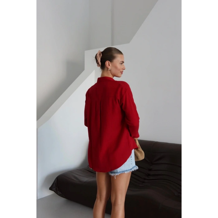 Tek cepli müslin gömlek bordo pt