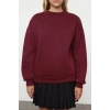 3 iplik şardonlu bisiklet yaka sweatshirt bordo