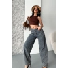 Baggy kar yıkama eskitme kahve jeans pantolon d2007