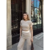 Crop pantolon biyeli takım bej