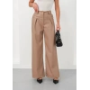 Deri geniş paça beli lastikli pantolon bej h263644