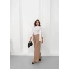 Deri geniş paça beli lastikli pantolon bej h263644