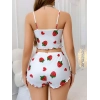 Kadın Beyaz Çilek desenli Şortlu Pijama Takımı 5053