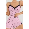 Kadın Pembe Kalp Desenli Askılı Şortlu Pijama Takım 5013