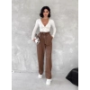Kendinden ince kemerli deri pantolon kahve t1178