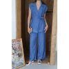 Keten yelek pantolon takım indigo pt