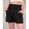 Kuşaklı keten şort siyah s255265
