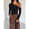 Omuz detaylı kollu bluz siyah f2336