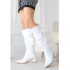 Pitay Beyaz Cilt Topuklu Çizme