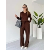Polo yaka alt üst kollu modal takım kahve pt