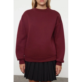 3 iplik şardonlu bisiklet yaka sweatshirt bordo
