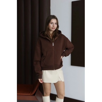 3 iplik şardonlu kapşonlu hoodie frm kahve p510437