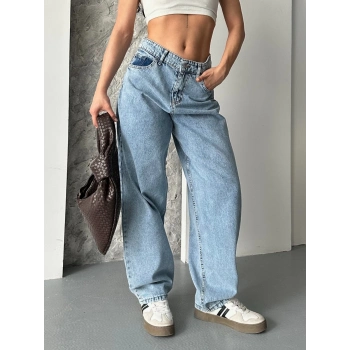 Baggy kar yıkama orta mavi jeans pantolon d2007