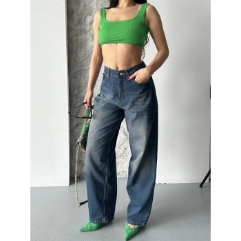 Baggy süper taş bıyık yıkama kahve tint jeans pantolon d2007