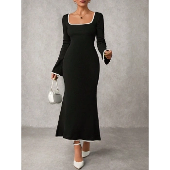 Biyeli uzun elbise siyah